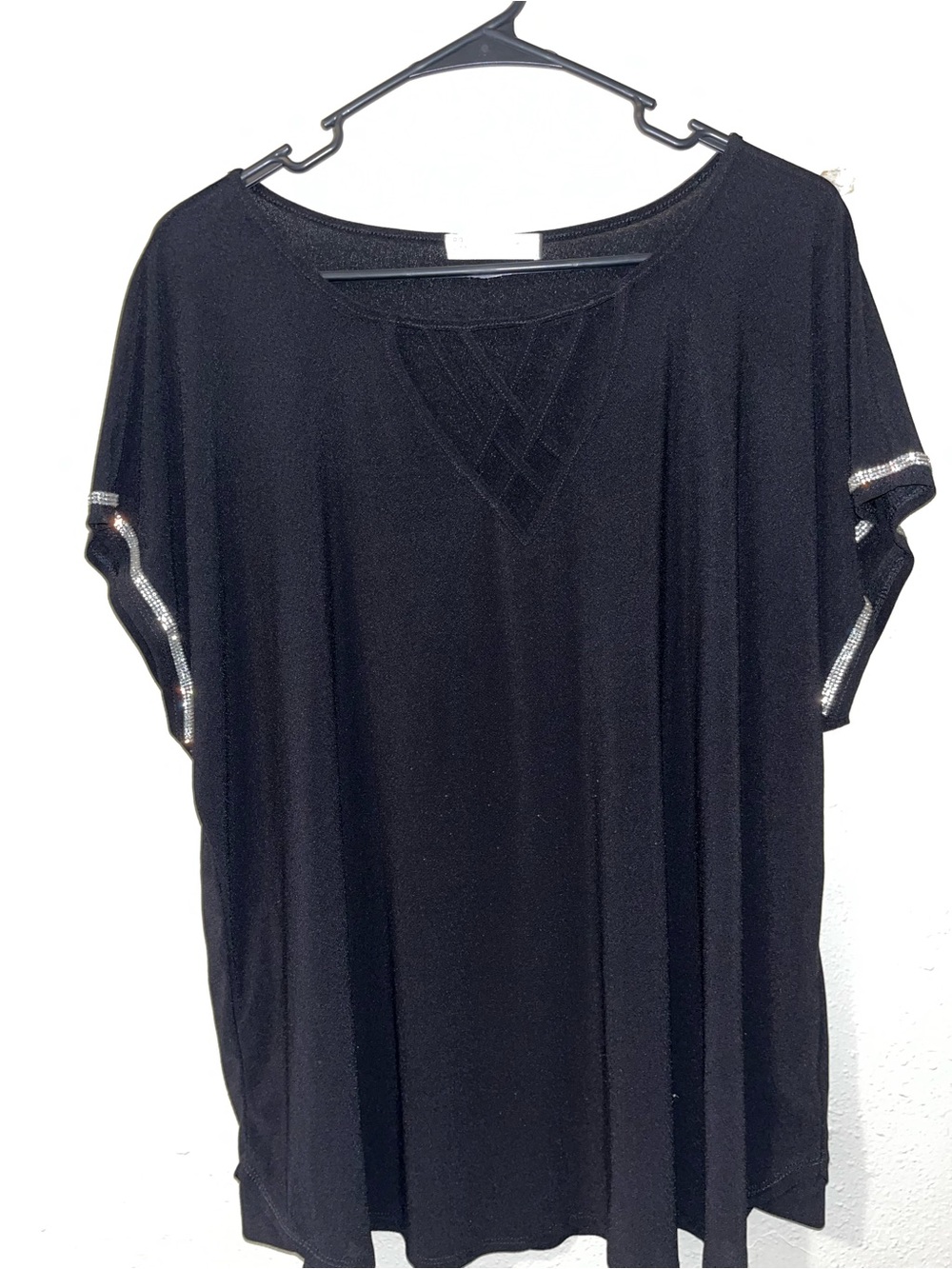 Black Short Sleeve Women's Top with Metallic Trim